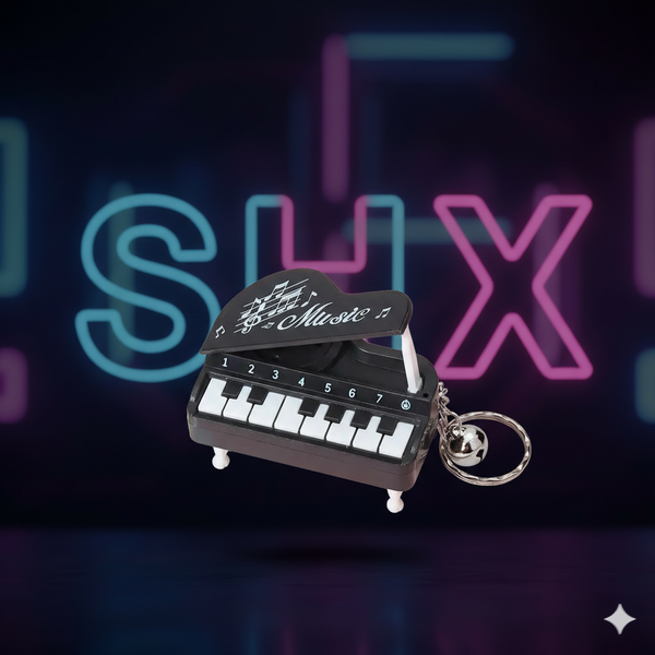 Llavero piano original y creativo para amantes de la música, fondo neón SHX.