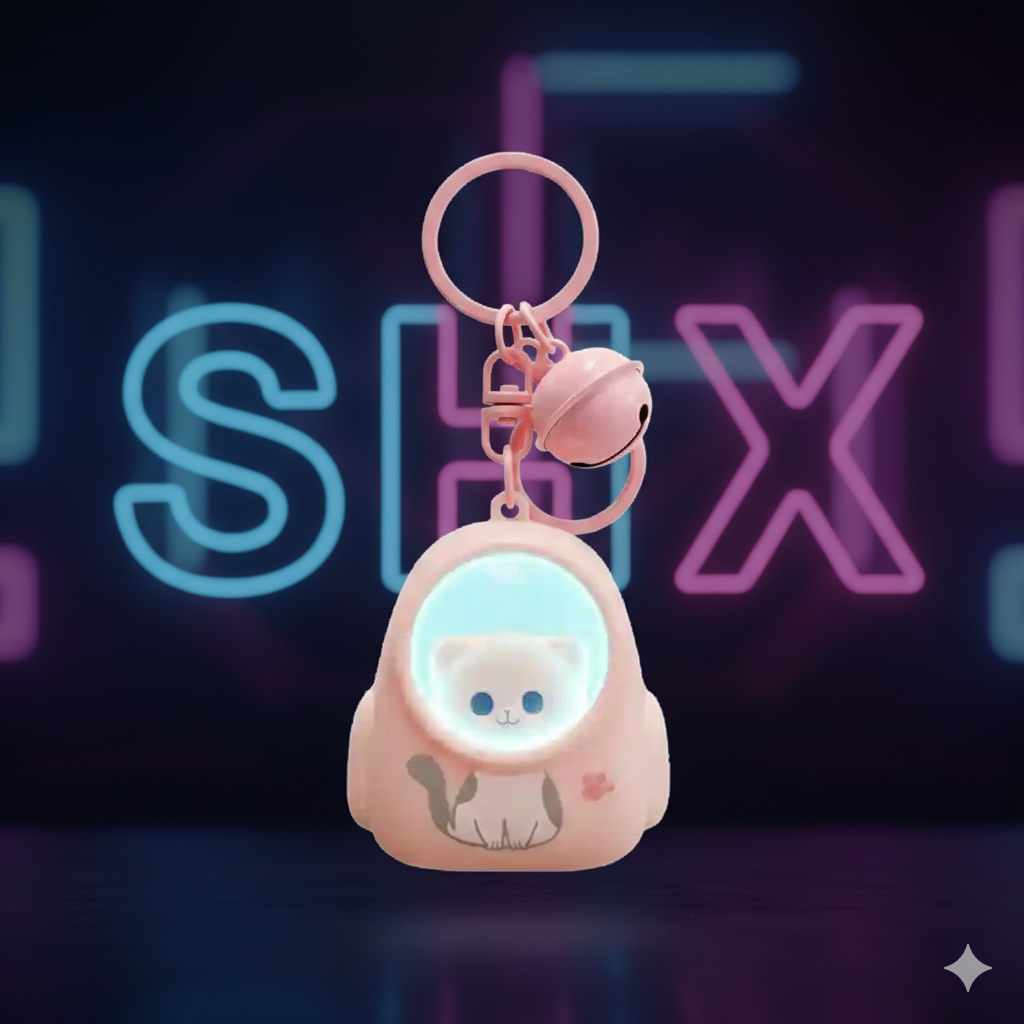 Llavero kawaii SHX rosa con figura de gato, diseño original y divertido para amantes de gatos.