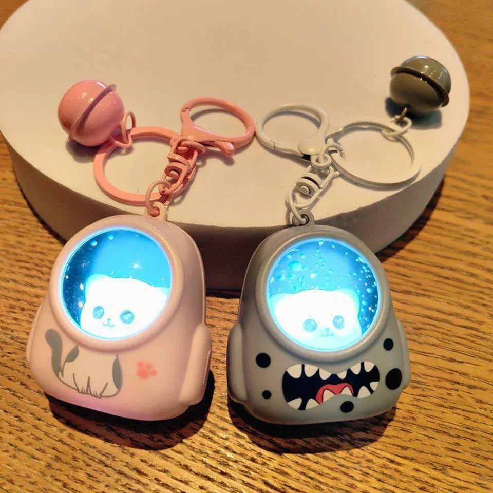 Llaveros divertidos con diseño kawaii de astronautas con gatos iluminados en rosa y gris, accesorios únicos