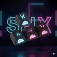 Teclas mecánicas gamer WSAD con nubes y luces LED, diseño original para llavero.