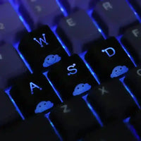 Teclas WASD de teclado mecánico retroiluminado con dibujos de nube sonriente, ideal gamer