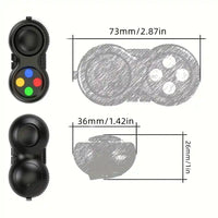 Control fidget negro con botones de colores y medidas 73x36x26 mm para llavero gamer y cliker