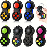 Llaveros cliker tipo mando de videojuegos con botones coloridos en negro, ideados para estrés y diversión