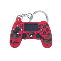 Llavero en forma de control de videojuego rojo con diseño camuflado para gamers y fans de consolas