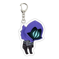 Llavero gamer personaje oscuro con capucha morada de diseño original y exclusivo